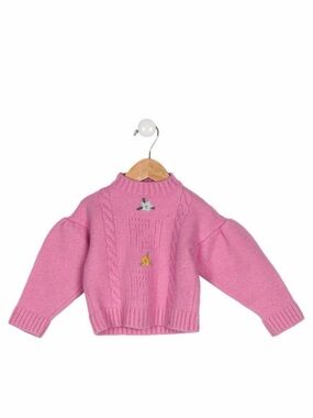 Fendi Pink Cable-Knit Kids Sweater with Floral Detail
